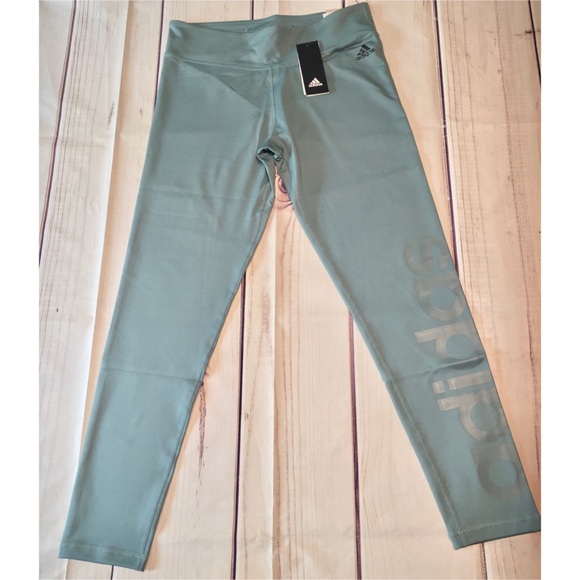 New adidas spell out green mixed fab leggings - Picture 2 of 5